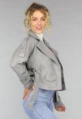 Lederlook Biker Jasje in Grijs