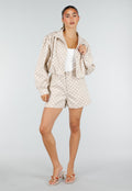 Beige Two Piece Set met Zwarte Stippen en Lange Mouwen