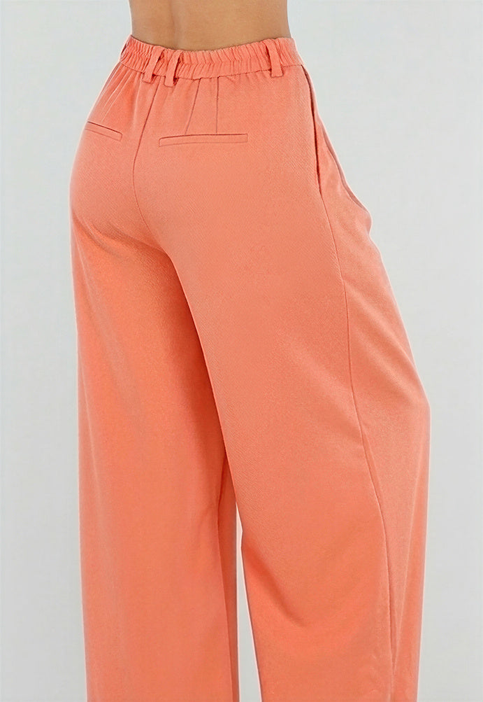 Coral Petite Pantalon met Wijde Pijpen en Plooien