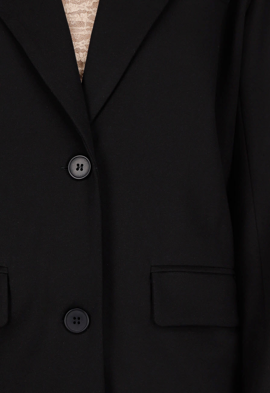 Zwarte Oversized Stretch Blazer met Schoudervullingen