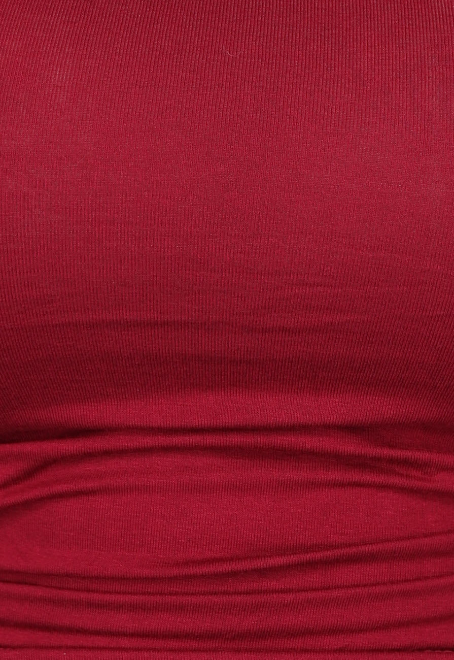 Burgundy Rode Geplooide Longsleeve Top