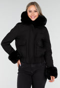 Zwarte Korte Winterjas met Afneembare Faux Fur Kraag en Manchetten