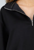 Zwarte Sweater met Halve Rits en Elastische Boorden