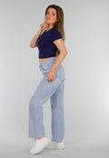 Donkerblauwe Stretch Cropped Top met Aansluitende Pasvorm