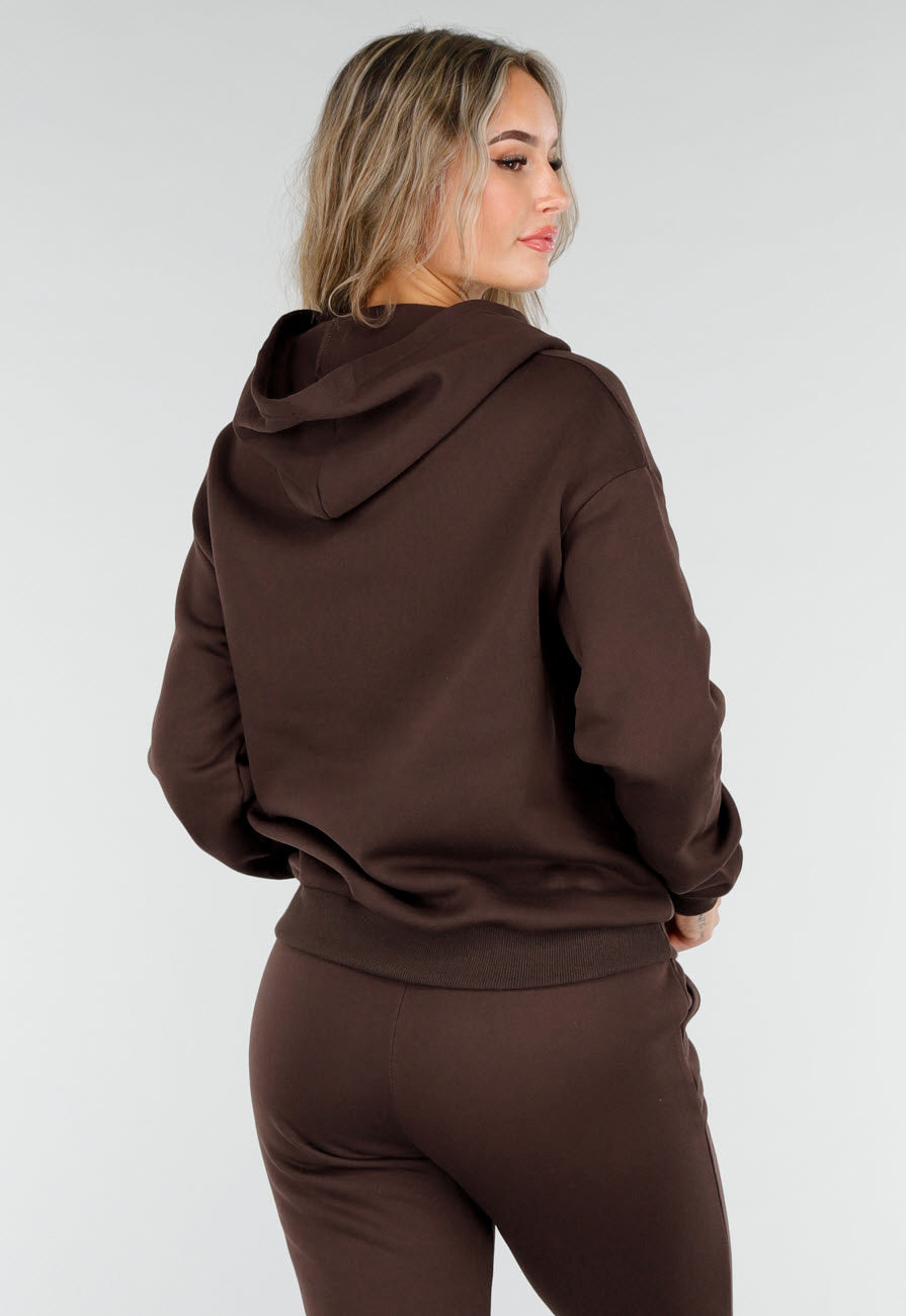 Donkerbruine Jogging Set met Capuchon en Trekkoord