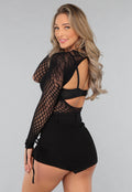 Zwarte Fishnet Bodysuit met Print