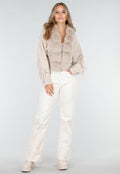 Beige Gebreid Vest met Nepbontkraag en Strikdetails