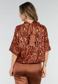 Bronzen Pailletten Top met Korte Mouwen