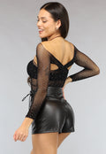 Zwarte Longsleeve Glitter Fishnet Bodysuit