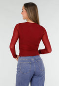 Bordeauxrode Mesh Top met Studs