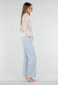 Witte Kant Top met Ruches en Lange Mouwen
