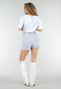 Lichtblauwe Denim Skort met Stretch en High Waist