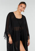 Zwarte Kimono met Halflange Mouwen en Franjes