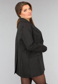 Zwarte Oversized Blazer met Krijtstreep