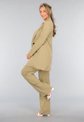 Khaki Stretch Blazer met Schoudervulling