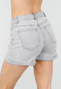 Grijze Denim Shorts met Omgeslagen Zoom en High Waist