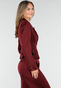 Bordeauxrode Satijnlook Wrap Blazer met Striksluiting