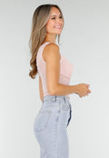 Roze Mesh Crop Top met Rimpeldetail en Stretch