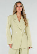 Pistache Groene Double Breasted Getailleerde Blazer met Reverskraag
