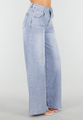 Lichtblauwe Denim Wide Leg Jeans met Hoge Taille