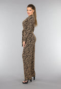 Stretch Gouden Zigzag Jumpsuit met Wide Leg