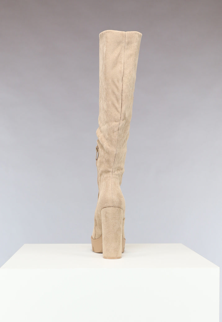 Khaki Plateau Knielaarzen met Gouden Details