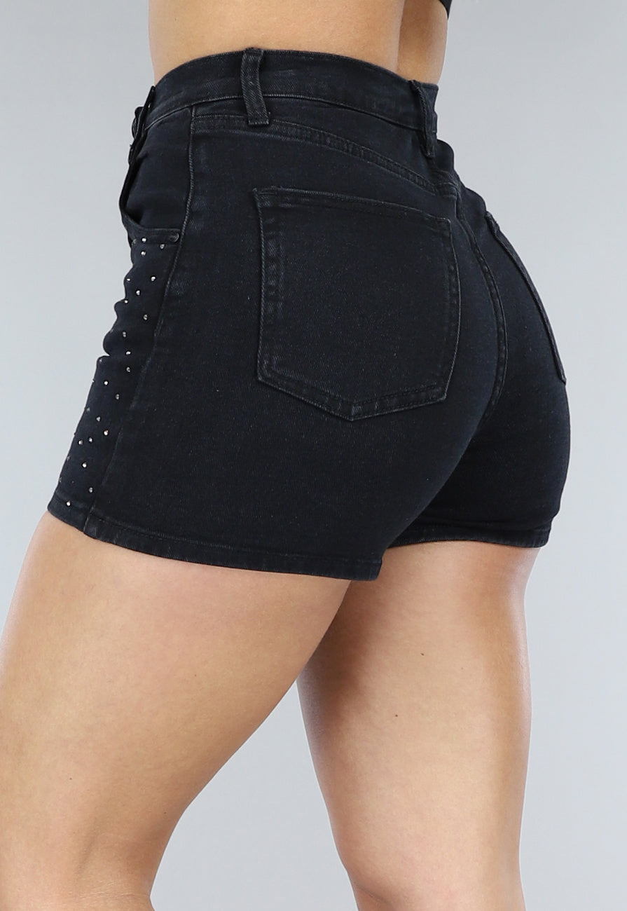 Zwarte Denim Glitter Overslag Skort