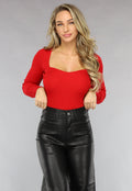 Rode Ribstof Top met Korset Look en Sweetheart Halslijn