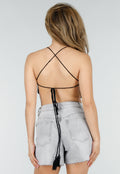 Zwarte Gehaakte Halter Top met Open Patroon en Kwastjes