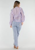 Lila Ruffle Blouse met Strikdetail en Lange Mouwen