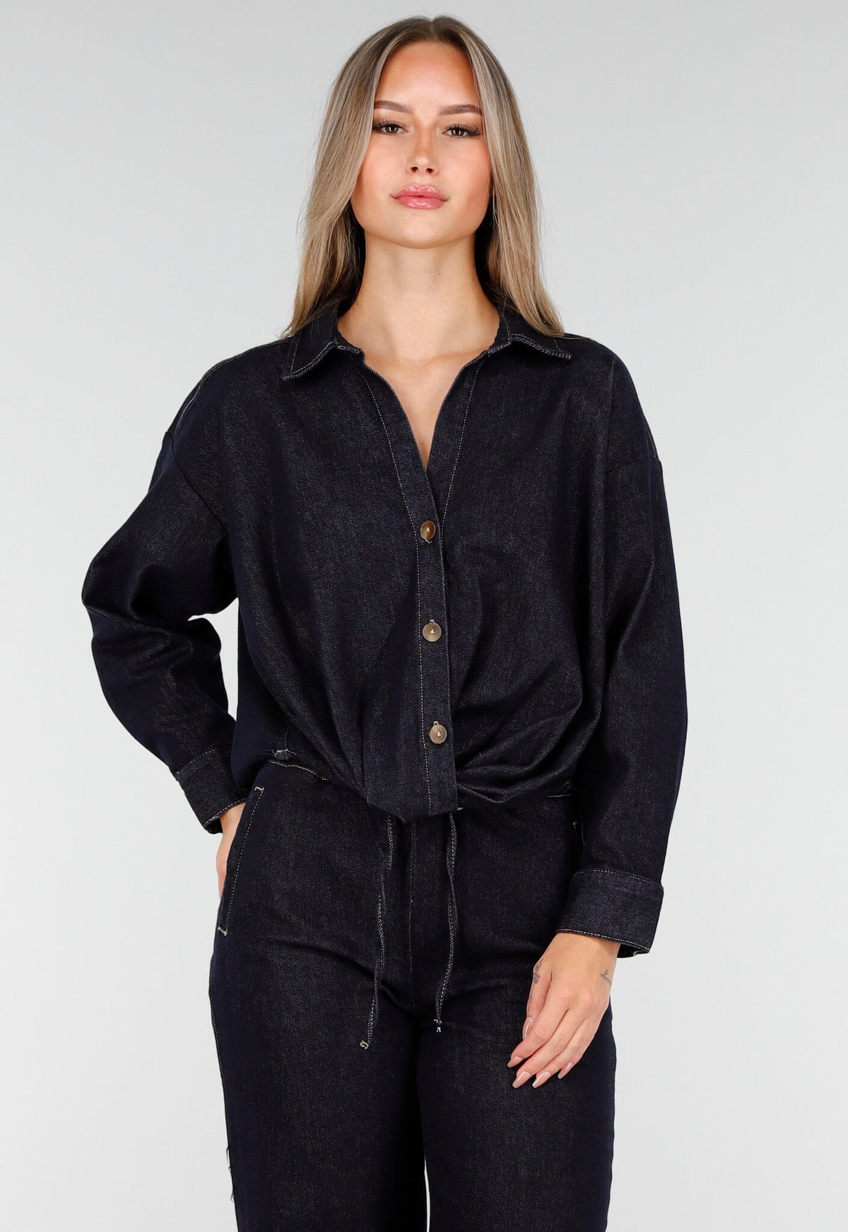 Redial Jeans  Donkerblauwe Denim Blouse met Lange Mouwen