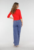 Blauwe Wide Leg Jeans met Elastische Taille en Strikkoord