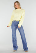 Gele Grofgebreide Oversized Trui met Ronde Hals