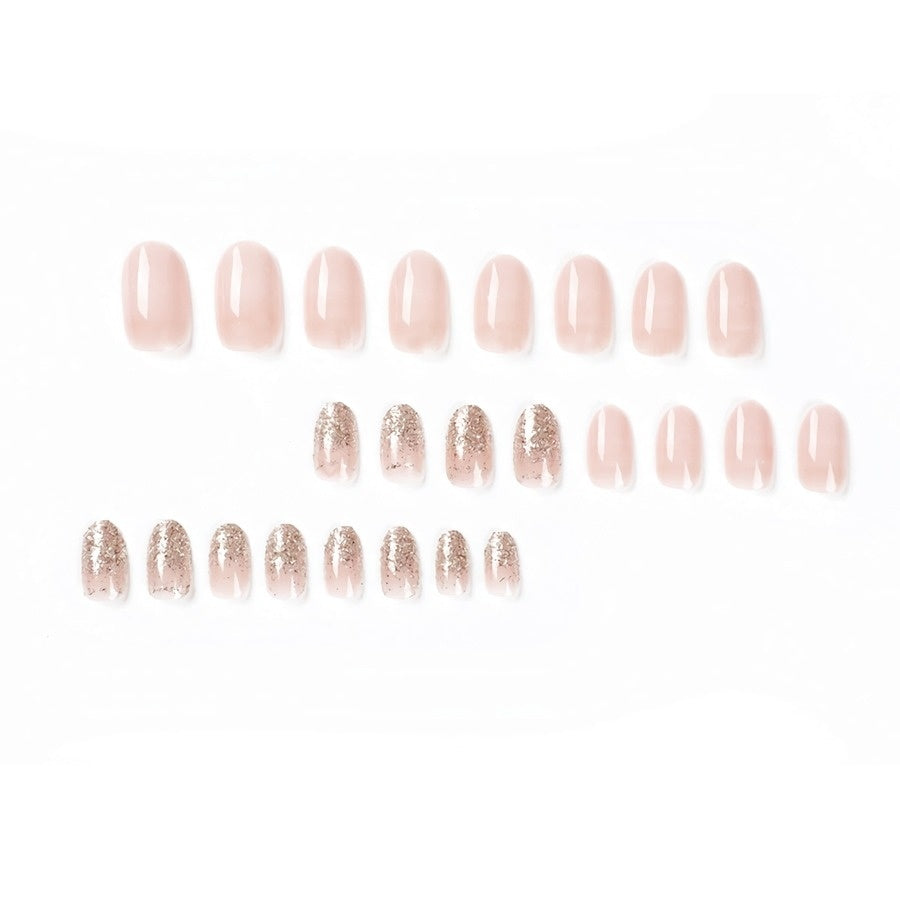 Ovaal Nude Nepnagels met Glitter
