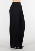 Petite High Waist Zwarte Linnen Look Broek met Tailleband