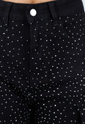 Zwarte Cargo Broek met Strass Details en Rechte Pijpen