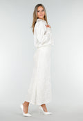 Witte Midi Rok met All Over Pailletten en Subtiele Uitlopende Zoom