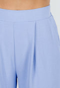 Lichtblauwe Linnenlook Wide Leg Pantalon met Hoge Taille en Plooien