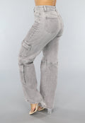 Lichtgrijze Jeans met Hoge Taille en Cargo Zakken
