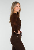 Bruine Glitter Body met Lange Mouwen en V-Hals