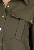 Khaki Set met Blouse en Straight Leg Broek met Gouden Knopen