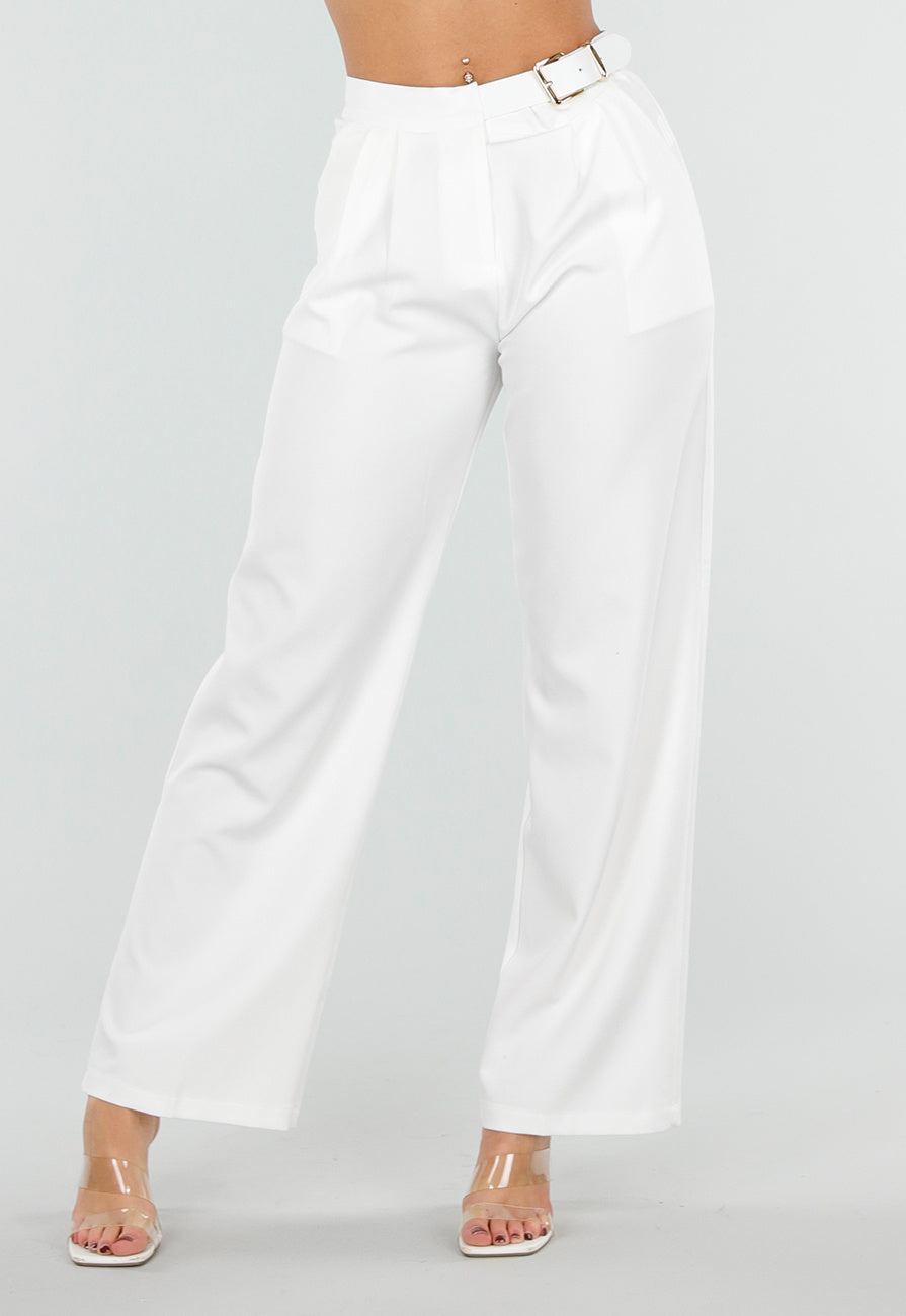 Witte Pantalon met Goudkleurige Gesp
