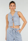 Lichtblauwe Denim Set met Gilet Top en Wijde Broek