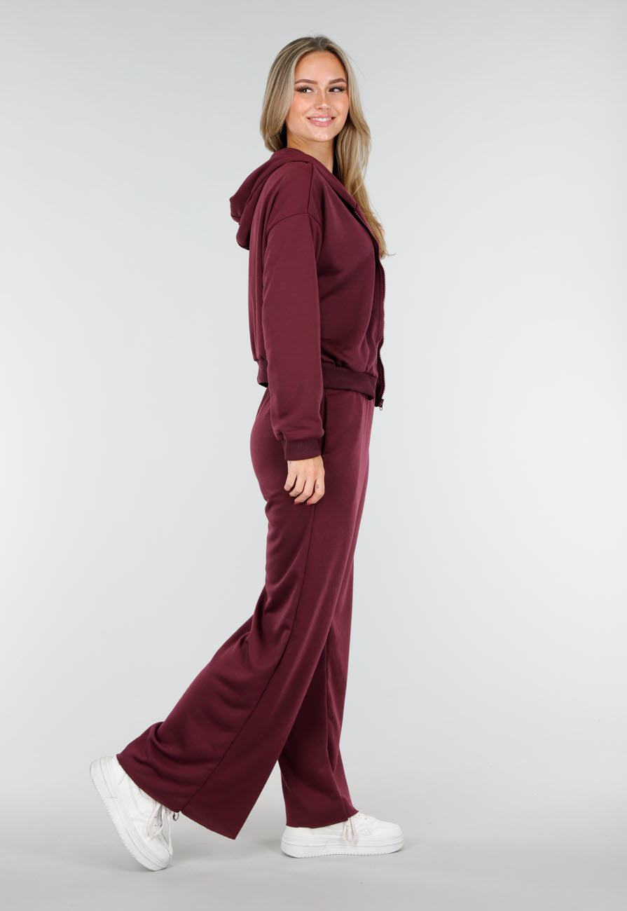 Bordeauxrode Jogging Set met Vest en Wijde Broek