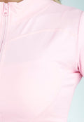 Lichtroze Sportset met Korte Mouwen Jasje en Shaping  Short met Hoge Tailleband
