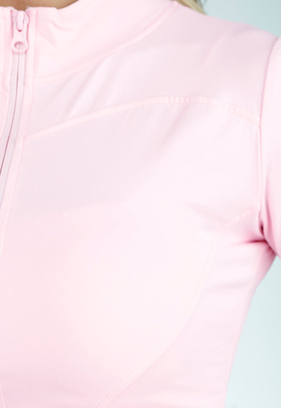 Lichtroze Sportset met Korte Mouwen Jasje en Shaping  Short met Hoge Tailleband