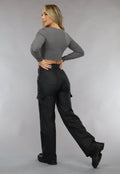 Grijze Rib Top met Lange Mouwen en Rits