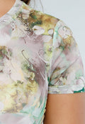 Mesh Bodysuit met Korte Mouwen en Zachte Bloemenprint