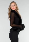 Zwarte Mesh Top met Imitatiebont