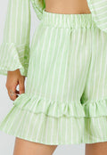 Lichtgroene Gestreepte Two Piece Set met Blouse en Rucheshort